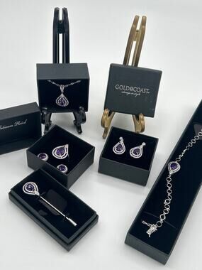 Gold Coast 6 Pc Platinum Plated Purple Jewelry Set Necklace Ring Bracelet Gift